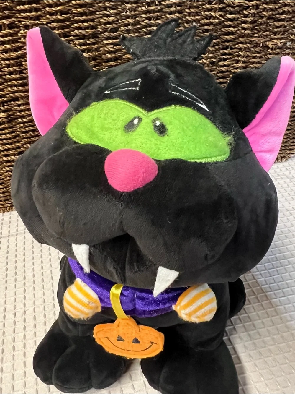 Vintage Commonwealth Happy Haunters Black Cat Halloween Plush Vampire Teeth